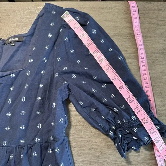 Madewell Square-Neck Puff-Sleeve Babydoll Dress Navy White 4 - Picture 11 of 12